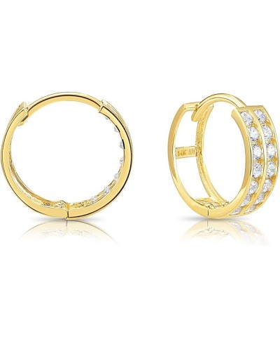 14k Gold Huggie Hoop Earrings, Double Row CZ Hoops Yellow Gold $38.76 Earrings