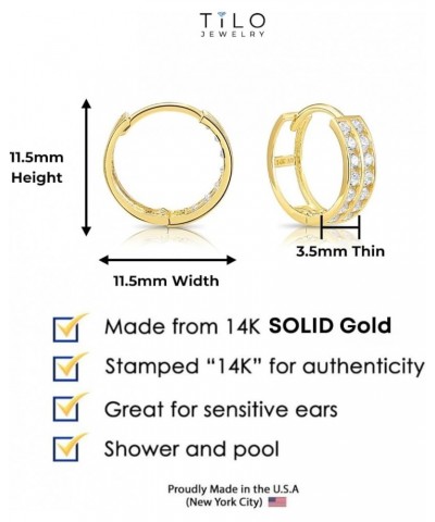 14k Gold Huggie Hoop Earrings, Double Row CZ Hoops Yellow Gold $38.76 Earrings