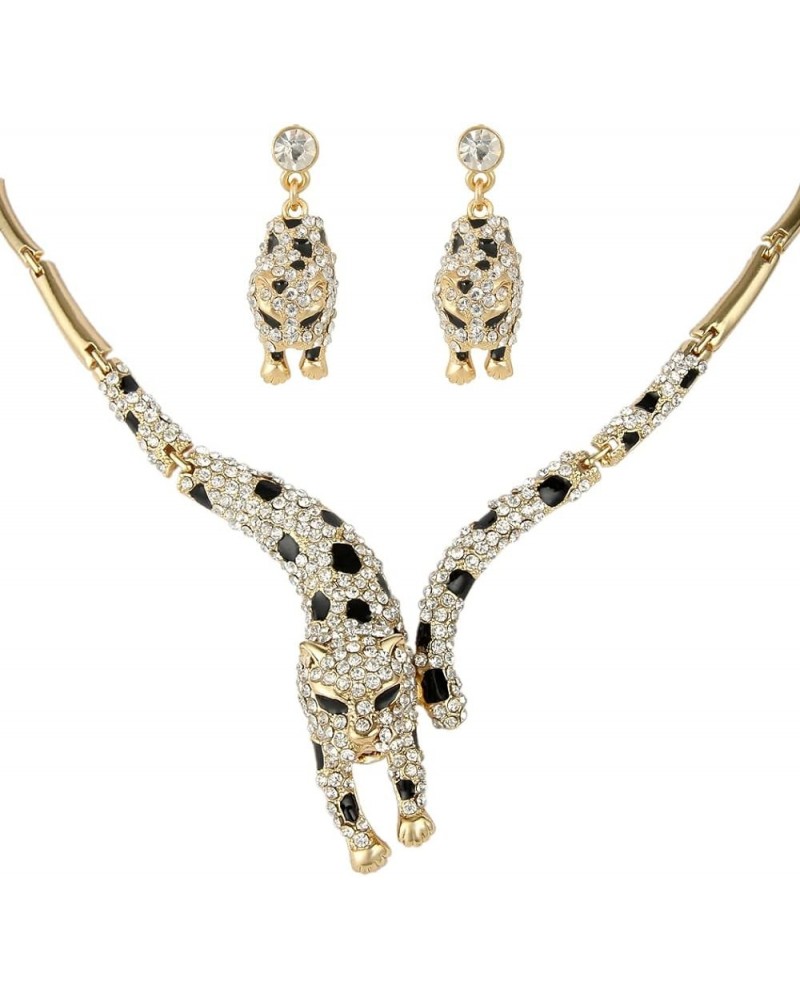 Women's Austrian Crystal Enamel Leopard Necklace Earrings Set for Sister, Daughter White Gold-Tone $18.19 Jewelry Sets