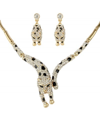 Women's Austrian Crystal Enamel Leopard Necklace Earrings Set for Sister, Daughter White Gold-Tone $18.19 Jewelry Sets