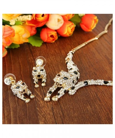 Women's Austrian Crystal Enamel Leopard Necklace Earrings Set for Sister, Daughter White Gold-Tone $18.19 Jewelry Sets