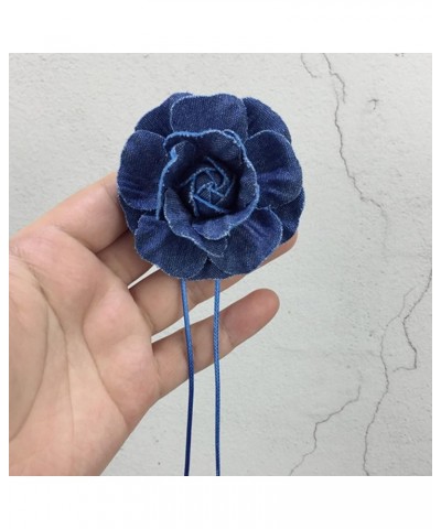 Fabric Rose Choker Necklace Fabric Rose Choker Tie Fabric Rose Flower Chokers Cloth Accessories Gift For Women Teen Girl Blue...