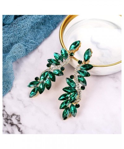 Women's Wedding Bridal Crystal Multi Marquise Filigree Flower Chandelier Clip-On Dangle Earrings Emerald Color Gold-Tone $10....