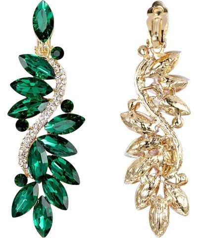 Women's Wedding Bridal Crystal Multi Marquise Filigree Flower Chandelier Clip-On Dangle Earrings Emerald Color Gold-Tone $10....