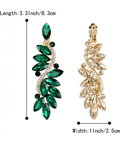 Women's Wedding Bridal Crystal Multi Marquise Filigree Flower Chandelier Clip-On Dangle Earrings Emerald Color Gold-Tone $10....