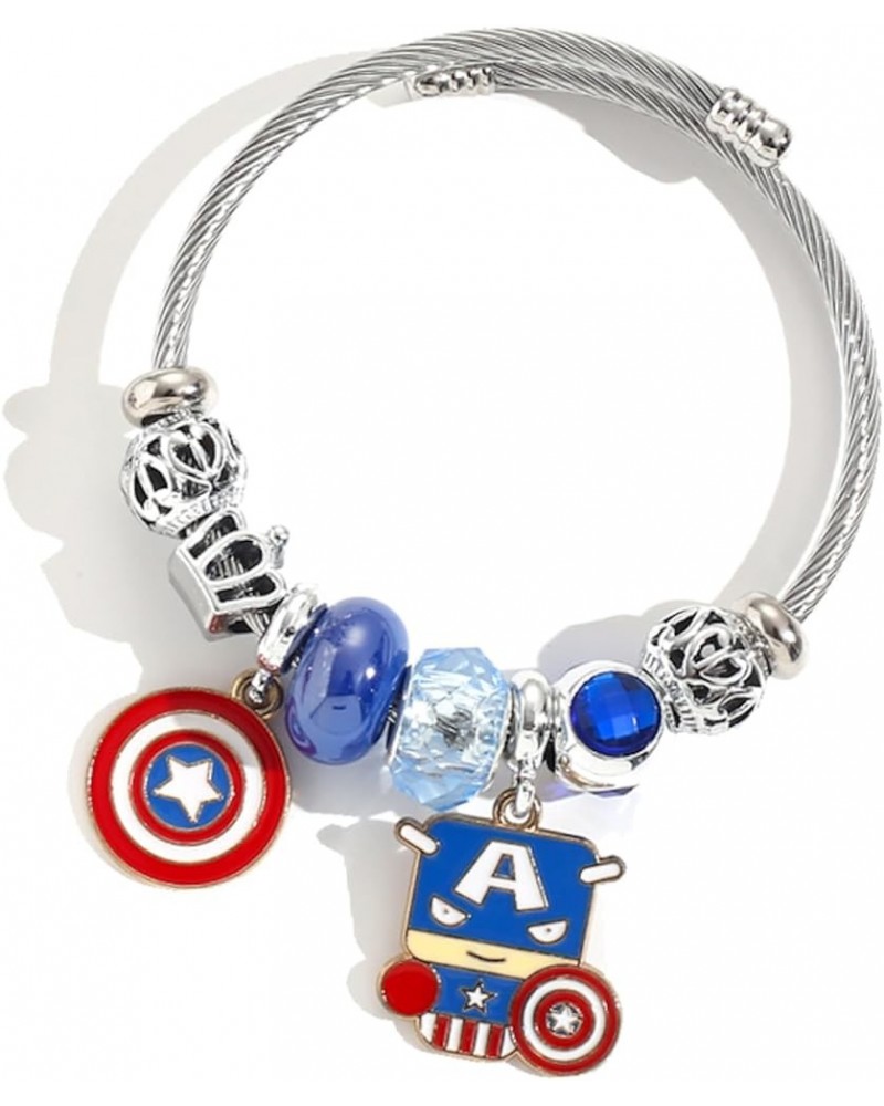 Dainty Bracelet Metal Vengers Superhero Charm Bracelet Gifts for woman and Men Silver Captain $10.39 Bracelets