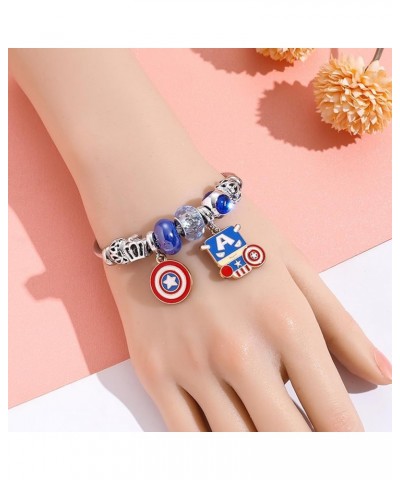 Dainty Bracelet Metal Vengers Superhero Charm Bracelet Gifts for woman and Men Silver Captain $10.39 Bracelets