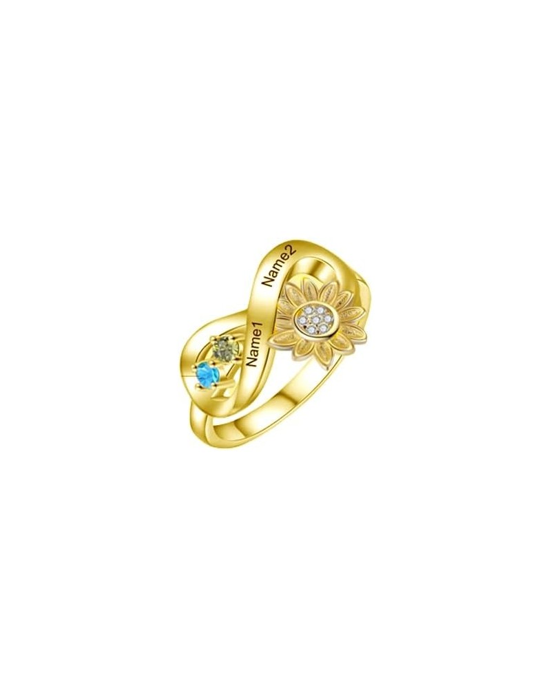 14K Gold Mother Ring with Sunflower Birthstone, 10K/14K/18K Solid Gold 1/2/3/4 Birthstones 1/2/3/4 Name Personalized Ring Cus...