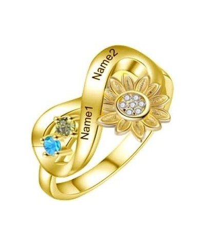 14K Gold Mother Ring with Sunflower Birthstone, 10K/14K/18K Solid Gold 1/2/3/4 Birthstones 1/2/3/4 Name Personalized Ring Cus...