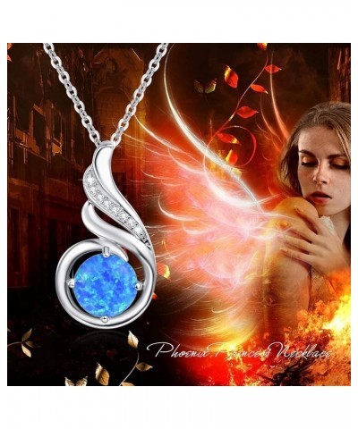 Opal Necklace Phoenix Princess Necklace 925 Sterling Silver Opal Pendant Jewellery for Women Statement Necklace Birthday Moth...