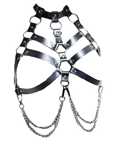 Punk Waist Chain Black Leather Body Chain Harness Belly Belt Chains Nightclub Party Body Accessories Jewelry Black-501 $11.43...