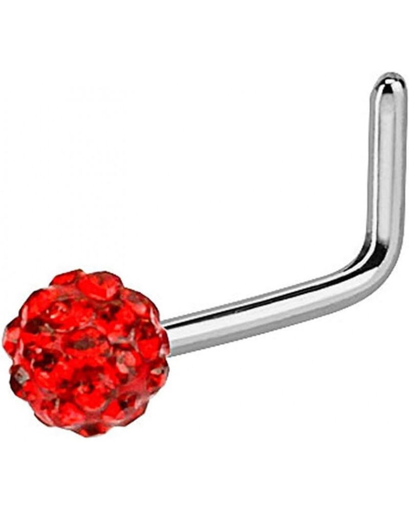 20g Surgical Steel 3mm Crystal Glam Ball Top L-Shaped Nose Stud (Choose Color) Red $7.64 Body Jewelry