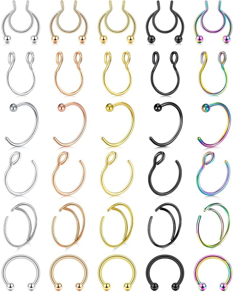 Fake Septum Piercing Faux Nose Rings Hoop Stainless Steel Faux Lip Ear Nose Septum Ring Non Piercing Clip On Nose Hoop Rings ...