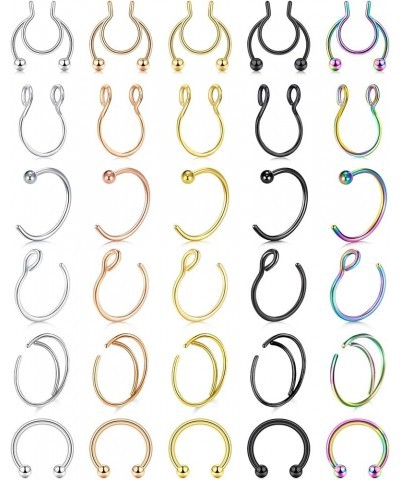 Fake Septum Piercing Faux Nose Rings Hoop Stainless Steel Faux Lip Ear Nose Septum Ring Non Piercing Clip On Nose Hoop Rings ...