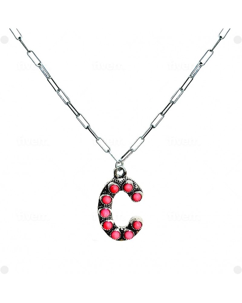 Western Boho Fuchsia Turquoise Letter A-Z Pendant Initial Necklace C $10.06 Necklaces