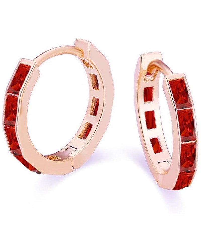 18K Rose Gold 3Ct Emerald Cut Huggie Hoop Earrings Plated Red $10.79 Earrings