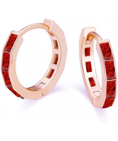 18K Rose Gold 3Ct Emerald Cut Huggie Hoop Earrings Plated Red $10.79 Earrings