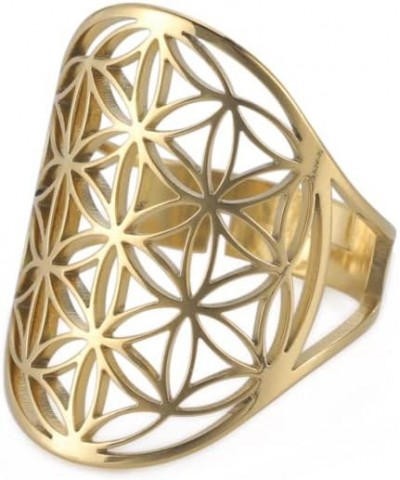 Flower of Life Ring Adjustable Filigree Flower Ring Band For Women Large Hollow Finger Rings Cosplay Party Jewelry 316, gold ...