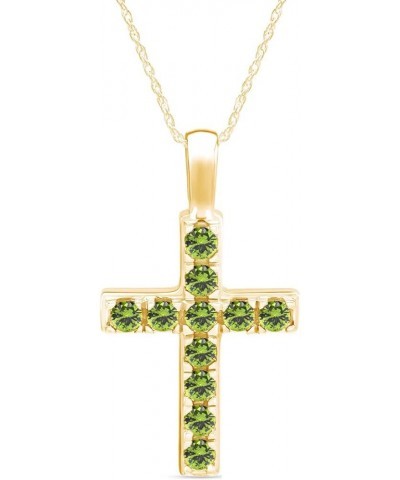 14k Yellow Gold Plated 925 Sterling Silver Round Cut Simulated Birthstone Cross Pendant Necklace With 18" Chain Simulated Per...