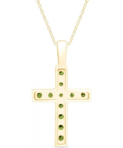 14k Yellow Gold Plated 925 Sterling Silver Round Cut Simulated Birthstone Cross Pendant Necklace With 18" Chain Simulated Per...