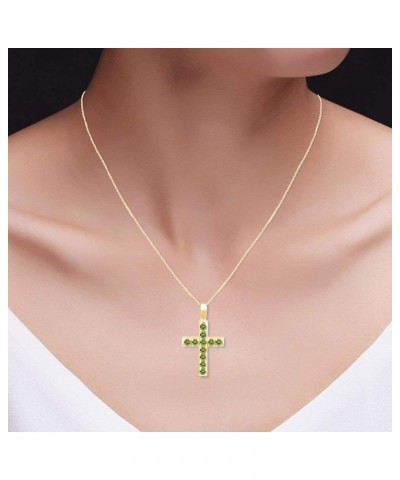 14k Yellow Gold Plated 925 Sterling Silver Round Cut Simulated Birthstone Cross Pendant Necklace With 18" Chain Simulated Per...