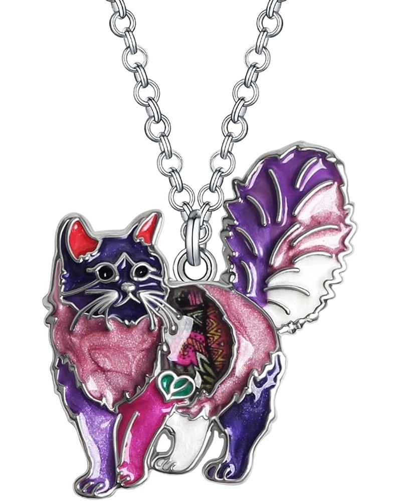 Enamel Alloy Cat Necklace Kitten Pendant Novelty Pets Jewelry Gifts for Women Girls Charms Mauve $9.59 Necklaces