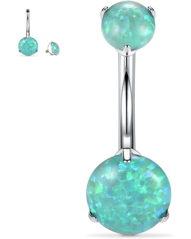 G23 Titanium Belly Button Rings 14G 3/8 Inch (10mm) Prong Set Double Round/Water Droplets Opal Navel Piercing Ring 1PC Green ...