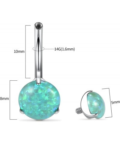 G23 Titanium Belly Button Rings 14G 3/8 Inch (10mm) Prong Set Double Round/Water Droplets Opal Navel Piercing Ring 1PC Green ...