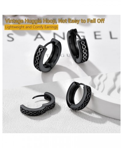 Small Chunky Hoop Earrings for Men Women, Skull/Infinity、Spike/Cuban Link Design Options, Black/18K Gold Plated 316L Stainles...