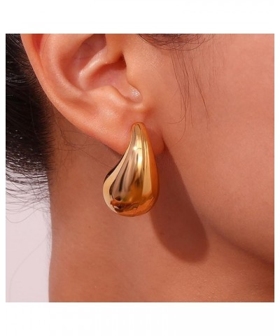 Chunky Gold Hoop Teardrop Earrings for Women Girls,18K Gold Plated Waterdrop Earrings, Hammered Waterdrop Earrings Statement ...