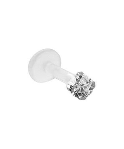 925 Sterling Silver Labret Nose Ring Stud Bioflex Post 3/16, 1/4, 9/32, 5/16, 3/8 2.5mm CZ 16G or 18G 18G - Purple - 1/4" Lab...