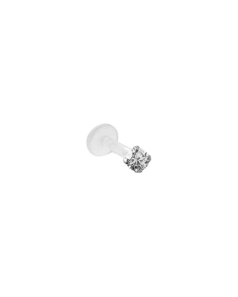 925 Sterling Silver Labret Nose Ring Stud Bioflex Post 3/16, 1/4, 9/32, 5/16, 3/8 2.5mm CZ 16G or 18G 18G - Purple - 1/4" Lab...