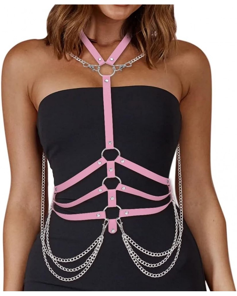 Gothic Dress Waist Belt Punk Leather Body Chain Rave Outfits Accessories for Women and Girls Pink $10.39 Body Jewelry