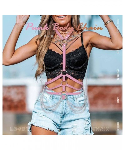 Gothic Dress Waist Belt Punk Leather Body Chain Rave Outfits Accessories for Women and Girls Pink $10.39 Body Jewelry