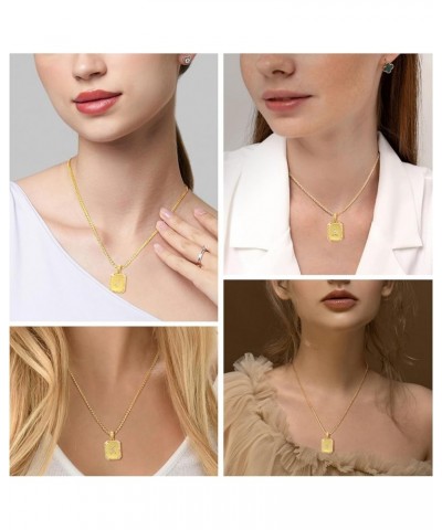 Initial Letter Pendant Necklace for Women,Square Gold Capital A-Z letter pendant necklace,Resizable Chain 20"-22", Gift Packe...