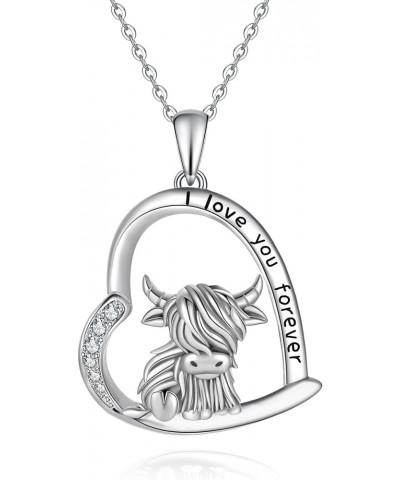 925 Sterling Silver Cow/Highland Cow Jewelry Necklace for Women Cow Necklace Pendant Gifts for Girls Animal Cow Lover Highlan...