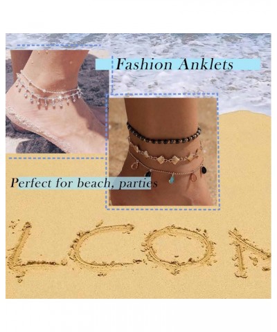 Boho Layered Wax Rope Anklets Vintage Sun Pendant Ankle Bracelet Silver Sun Anklet Bracelet Satellite Anklet Ball Beaded Foot...