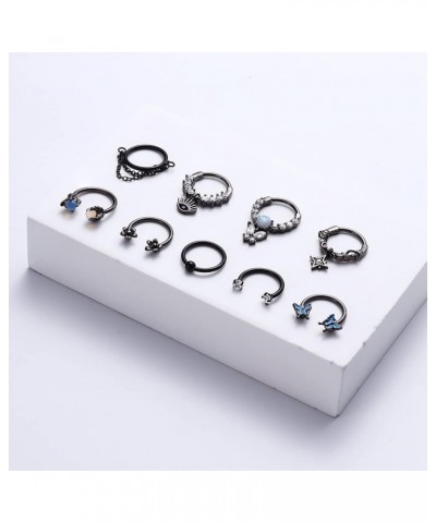 9 Pcs 16G Septum Rings for Women Stainless Steel Dangle Septum Rings Evil Eye Butterfly Star Dragon Claw Opal CZ Daith Earrin...