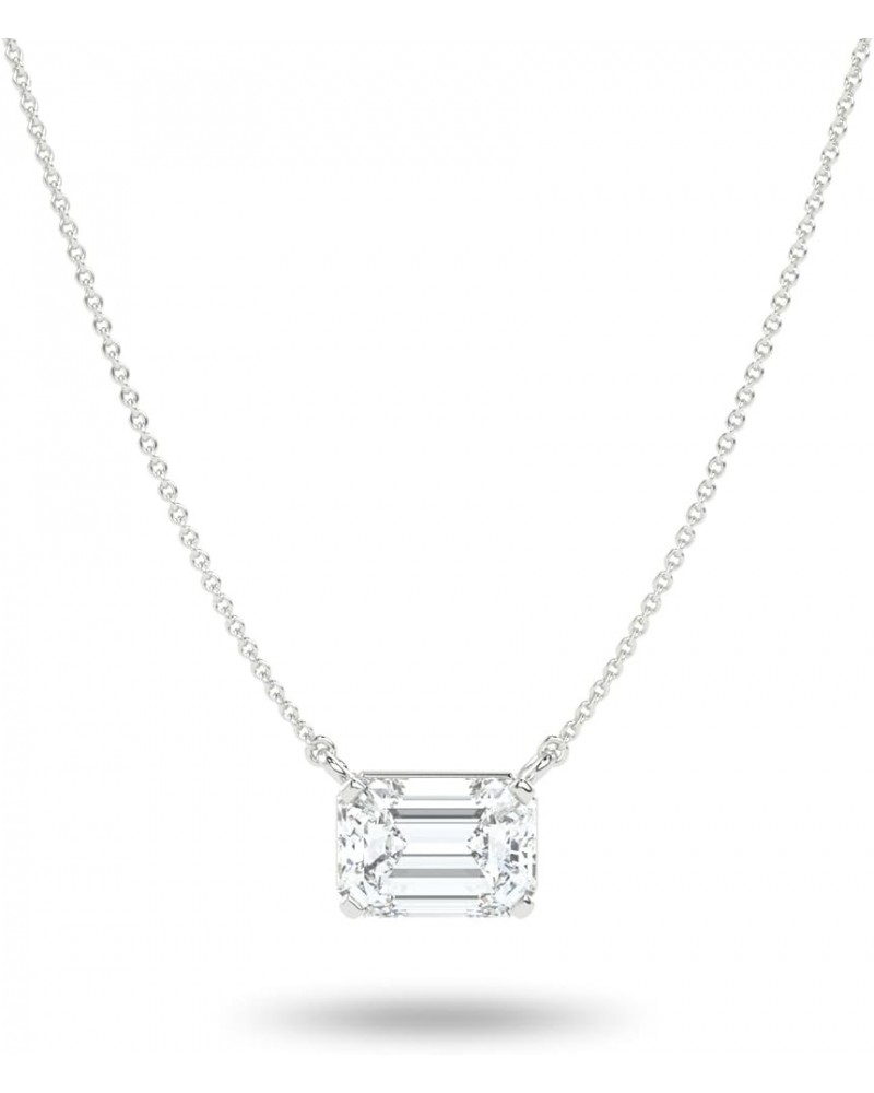 IGI Certified 1/4 to 2 Carat Emerald Cut Lab Grown Diamond Horizontal Solitaire Pendant Necklace for Women I 14k Gold Necklac...