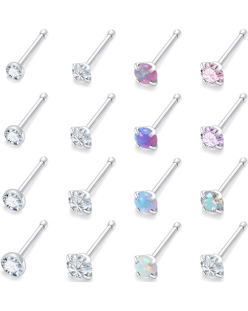 18G 20G 22G Opal Nose rings Bone L Shaped Nose Studs Screw Surgical Stainless Steel 1.5mm 2mm 2.5mm 3mm CZ Nose Rings Studs S...