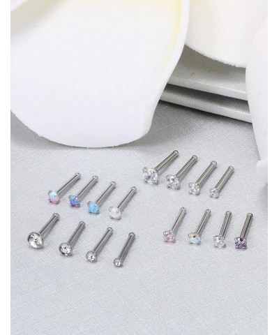 18G 20G 22G Opal Nose rings Bone L Shaped Nose Studs Screw Surgical Stainless Steel 1.5mm 2mm 2.5mm 3mm CZ Nose Rings Studs S...