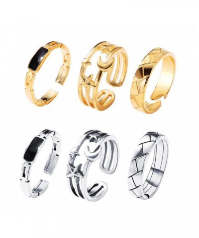 6 Pcs Gold and Silver Adjustable Rings Star Moon Black Diamond Open Ring Set Stackable Thumb Rings Band Jewelry for Women $5....