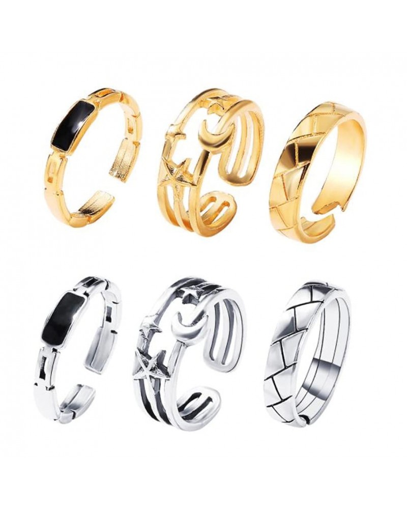 6 Pcs Gold and Silver Adjustable Rings Star Moon Black Diamond Open Ring Set Stackable Thumb Rings Band Jewelry for Women $5....