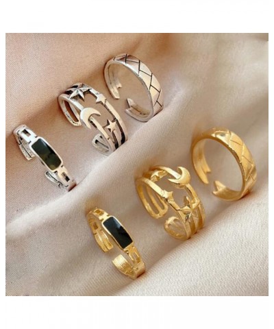 6 Pcs Gold and Silver Adjustable Rings Star Moon Black Diamond Open Ring Set Stackable Thumb Rings Band Jewelry for Women $5....