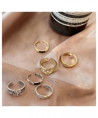 6 Pcs Gold and Silver Adjustable Rings Star Moon Black Diamond Open Ring Set Stackable Thumb Rings Band Jewelry for Women $5....