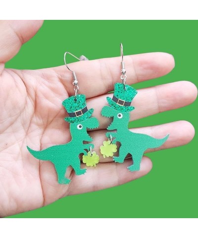 St. Patrick's Day Earrings Green Lucky Clover Highland Cow Wooden Dangle Earrings Cute Irish Shamrock Hat Horseshoe Dinosaur ...