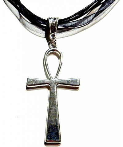 Silvertone Ankh Pendant on Black Organza Ribbon & Cord Choker gothic Egyptian ansate cross necklace 16-18 $7.13 Necklaces