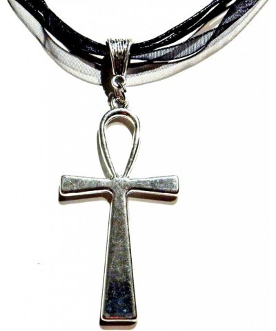 Silvertone Ankh Pendant on Black Organza Ribbon & Cord Choker gothic Egyptian ansate cross necklace 16-18 $7.13 Necklaces