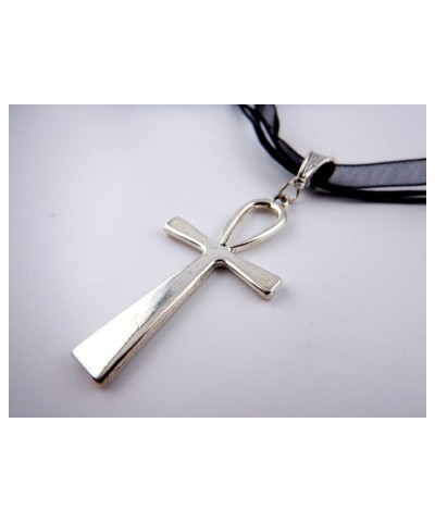 Silvertone Ankh Pendant on Black Organza Ribbon & Cord Choker gothic Egyptian ansate cross necklace 16-18 $7.13 Necklaces