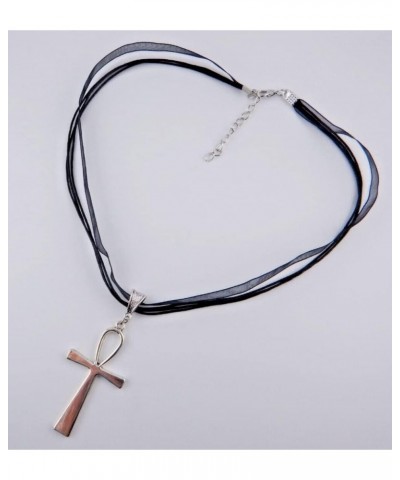 Silvertone Ankh Pendant on Black Organza Ribbon & Cord Choker gothic Egyptian ansate cross necklace 16-18 $7.13 Necklaces